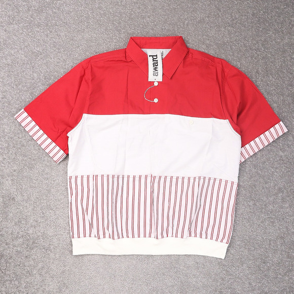 VTG 80s 90s Award Deadstock Medium Red White Striped Short Sleeve Collared Shirt - Picture 1 of 10